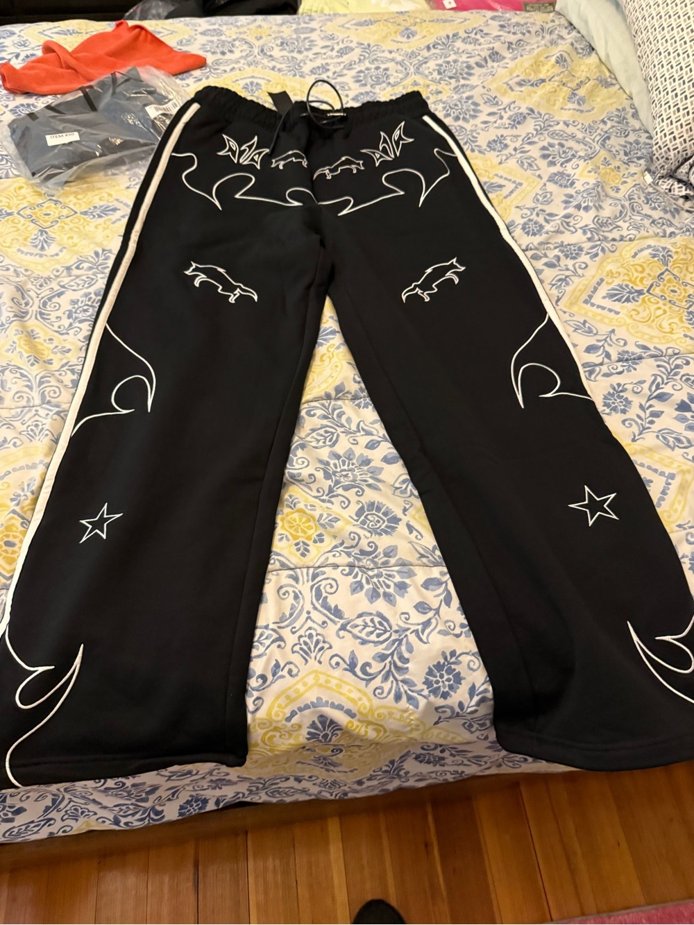 RtA Black Mens Sweatpants with White Graphic Trim